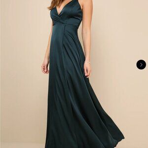 Lulu's Ode To Love Emerald Green Satin Maxi Dress